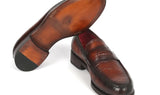 Paul Parkman Croco-Embossed Calfskin Penny Loafers in Brown