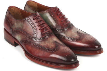 Paul Parkman Goodyear Welted Men's Two Tone Wingtip Oxfords in Green & Bordeaux