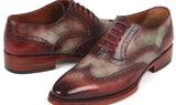Paul Parkman Goodyear Welted Men's Two Tone Wingtip Oxfords in Green & Bordeaux