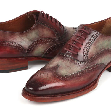 Paul Parkman Goodyear Welted Men's Two Tone Wingtip Oxfords in Green & Bordeaux in #color_