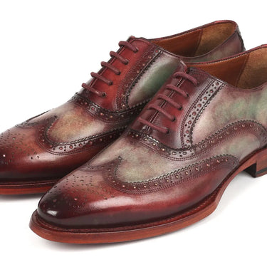 Paul Parkman Goodyear Welted Men's Two Tone Wingtip Oxfords in Green & Bordeaux in #color_