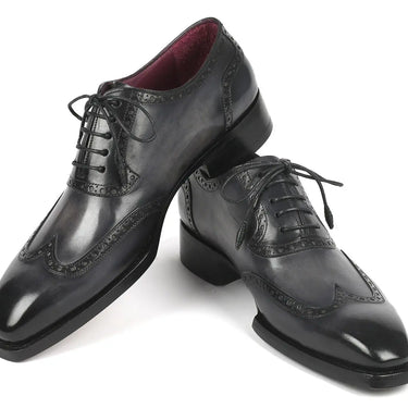 Paul Parkman Goodyear Welted Men's Wingtip Oxfords in Black & Gray in #color_