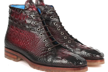 Paul Parkman Men's Croco-Embossed Leather Boots in Bordeaux