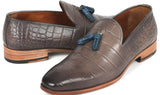 Paul Parkman Men's Crocodile Embossed Calfskin Tassel Loafer in Gray