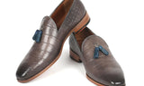 Paul Parkman Men's Crocodile Embossed Calfskin Tassel Loafer in Gray