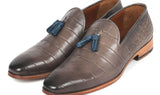 Paul Parkman Men's Crocodile Embossed Calfskin Tassel Loafer in Gray