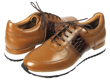 Paul Parkman Men's Floater Leather Sneakers in Cognac