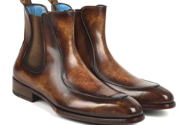 Paul Parkman Men's Handpainted Chelsea Boots Goodyear Welted in Brown