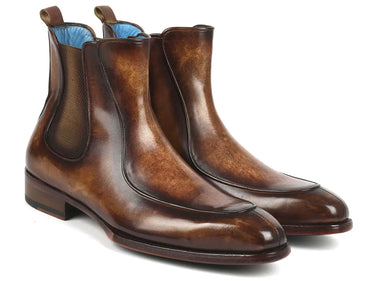 Paul Parkman Men's Handpainted Chelsea Boots Goodyear Welted in Brown