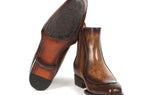 Paul Parkman Men's Handpainted Chelsea Boots Goodyear Welted in Brown