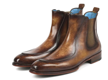 Paul Parkman Men's Handpainted Chelsea Boots Goodyear Welted in Brown