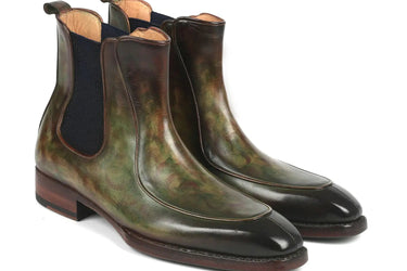 Paul Parkman Men's Handpainted Chelsea Boots Goodyear Welted in Green