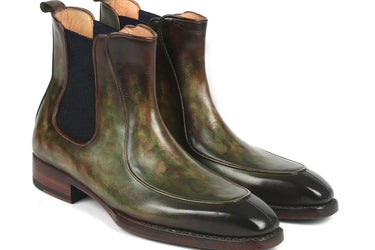 Paul Parkman Men's Handpainted Chelsea Boots Goodyear Welted in Green