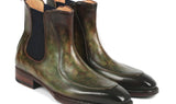 Paul Parkman Men's Handpainted Chelsea Boots Goodyear Welted in Green