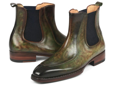 Paul Parkman Men's Handpainted Chelsea Boots Goodyear Welted in Green