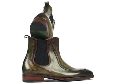Paul Parkman Men's Handpainted Chelsea Boots Goodyear Welted in Green