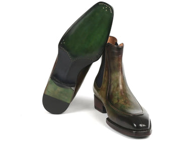 Paul Parkman Men's Handpainted Chelsea Boots Goodyear Welted in Green