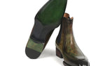 Paul Parkman Men's Handpainted Chelsea Boots Goodyear Welted in Green