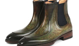 Paul Parkman Men's Handpainted Chelsea Boots Goodyear Welted in Green