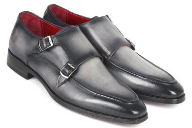 Paul Parkman Men's Leather Double Monkstrap Shoes in Gray