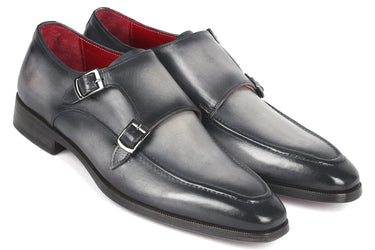 Paul Parkman Men's Leather Double Monkstrap Shoes in Gray