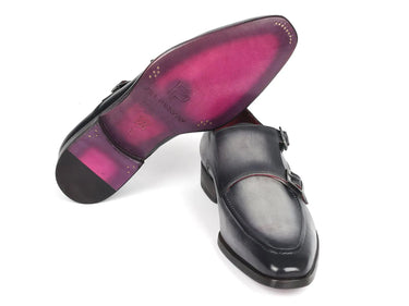 Paul Parkman Men's Leather Double Monkstrap Shoes in Gray