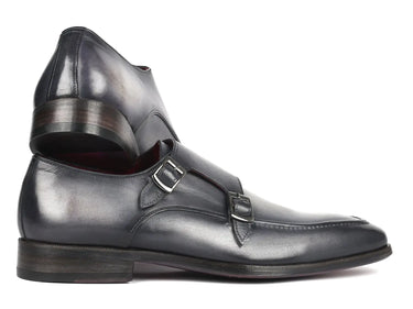 Paul Parkman Men's Leather Double Monkstrap Shoes in Gray