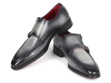 Paul Parkman Men's Leather Double Monkstrap Shoes in Gray