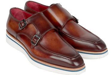 Paul Parkman Men's Smart Casual Monkstrap Shoes in Brown Leather
