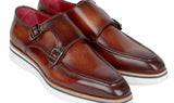 Paul Parkman Men's Smart Casual Monkstrap Shoes in Brown Leather