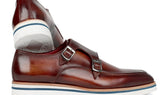 Paul Parkman Men's Smart Casual Monkstrap Shoes in Brown Leather