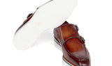 Paul Parkman Men's Smart Casual Monkstrap Shoes in Brown Leather