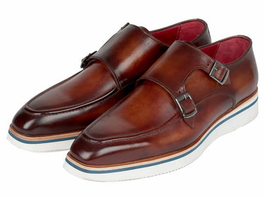 Paul Parkman Men's Smart Casual Monkstrap Shoes in Brown Leather