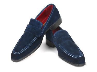 Paul Parkman Men's Suede Penny Loafers in Navy
