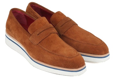 Paul Parkman Men's Suede Smart Casual Penny Loafers in Camel