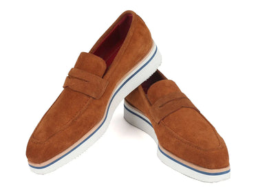 Paul Parkman Men's Suede Smart Casual Penny Loafers in Camel