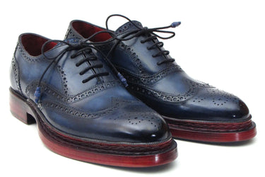 Paul Parkman Men's Triple Leather Sole Wingtip Oxfords in Navy