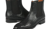 Paul Parkman Men's Woven Leather Chelsea Boots in Black