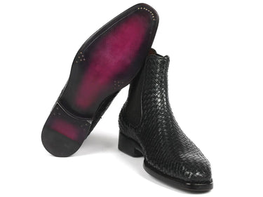 Paul Parkman Men's Woven Leather Chelsea Boots in Black