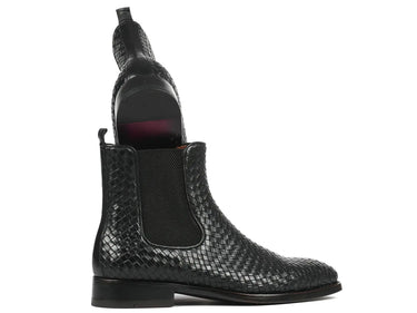Paul Parkman Men's Woven Leather Chelsea Boots in Black