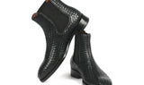 Paul Parkman Men's Woven Leather Chelsea Boots in Black