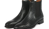 Paul Parkman Men's Woven Leather Chelsea Boots in Black