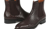 Paul Parkman Men's Woven Leather Chelsea Boots in Chocolate Brown