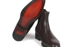 Paul Parkman Men's Woven Leather Chelsea Boots in Chocolate Brown