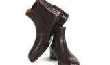 Paul Parkman Men's Woven Leather Chelsea Boots in Chocolate Brown