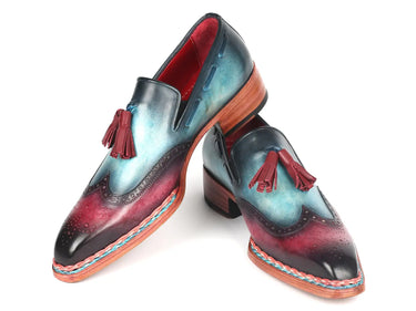 Paul Parkman Norwegian Welted Tassel Loafers in Blue & Purple