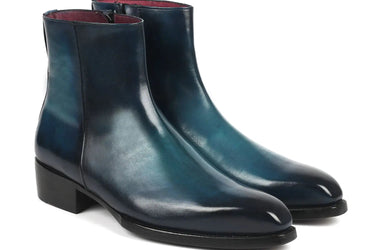 Paul Parkman Side Zipper Boots Goodyear Welted in Blue Burnished