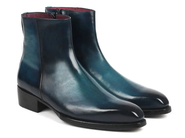 Paul Parkman Side Zipper Boots Goodyear Welted in Blue Burnished