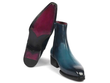 Paul Parkman Side Zipper Boots Goodyear Welted in Blue Burnished