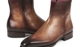 Paul Parkman Side Zipper Boots Goodyear Welted in Brown Burnished